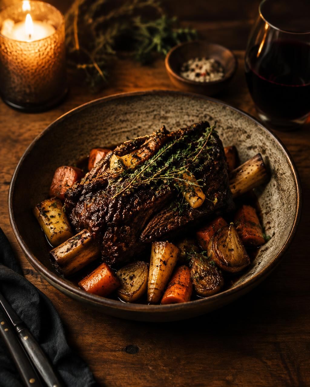 Braised short rib with roasted root vegetables